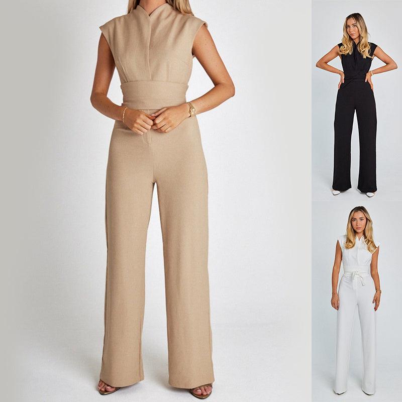 Eleganter Ärmelloser Sommer-Jumpsuit mit V-Ausschnitt und Weitem Bein