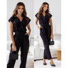 Mode Einfarbig Slimming Kurzarm Jumpsuit