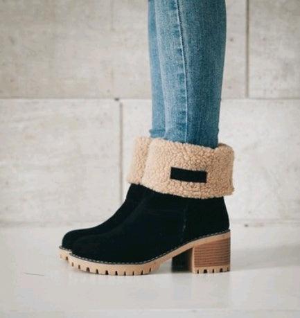Elegante Mid-Tube Thick Heel Suede Snow Boots