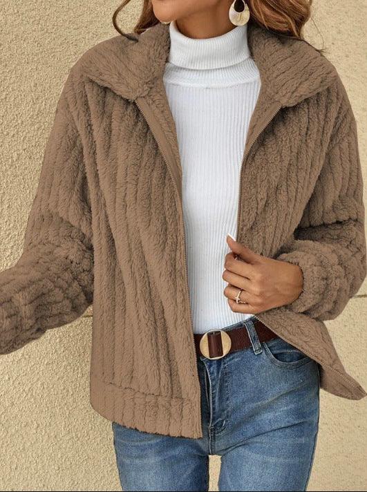 Damen Fleece Lapel Cropped Jacke - Vielseitig und bequem