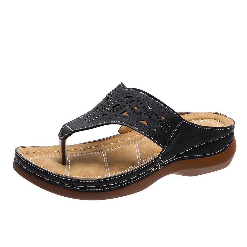 FENNJA Damen Clip Toe Wedge Sandalen - Sommer Flip Flops, Strassdetails
