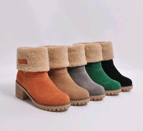 Elegante Mid-Tube Thick Heel Suede Snow Boots