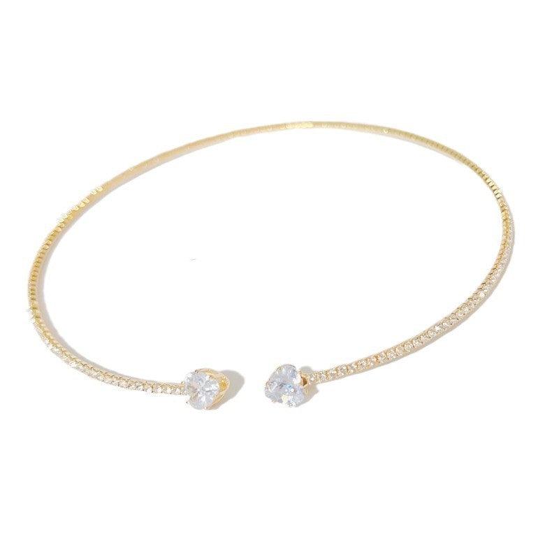Choker-Halskette mit Strass-Herz für Frauen | Offene Halskette in Silber | Elegante Schmuckaccessoires