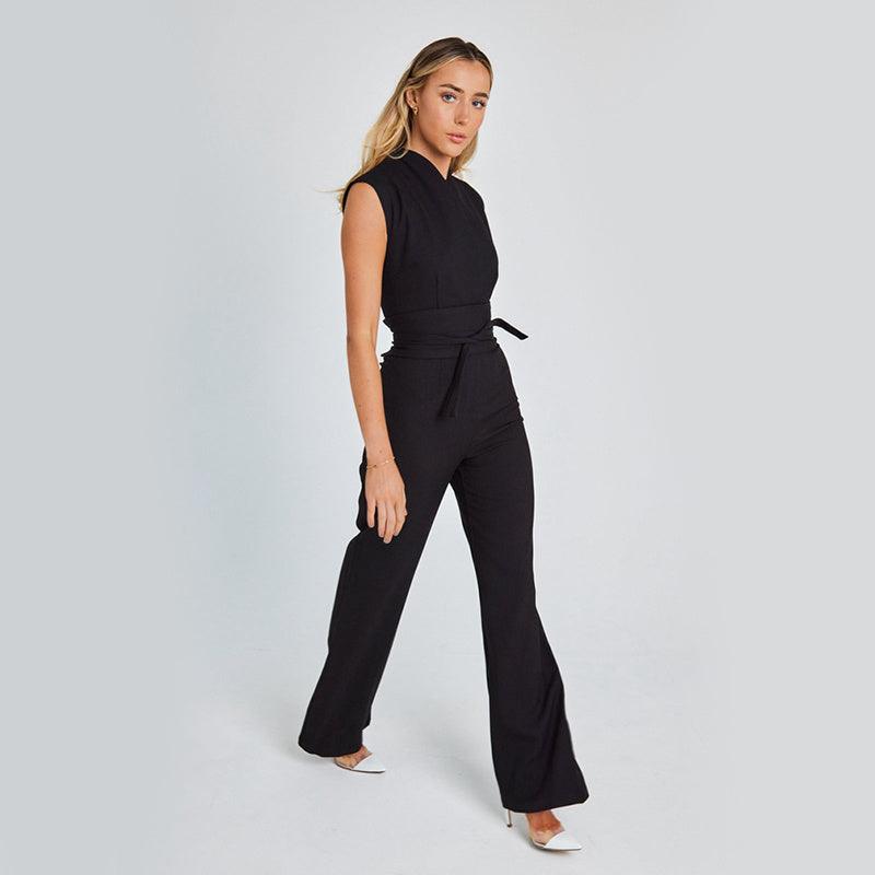 Eleganter Ärmelloser Sommer-Jumpsuit mit V-Ausschnitt und Weitem Bein