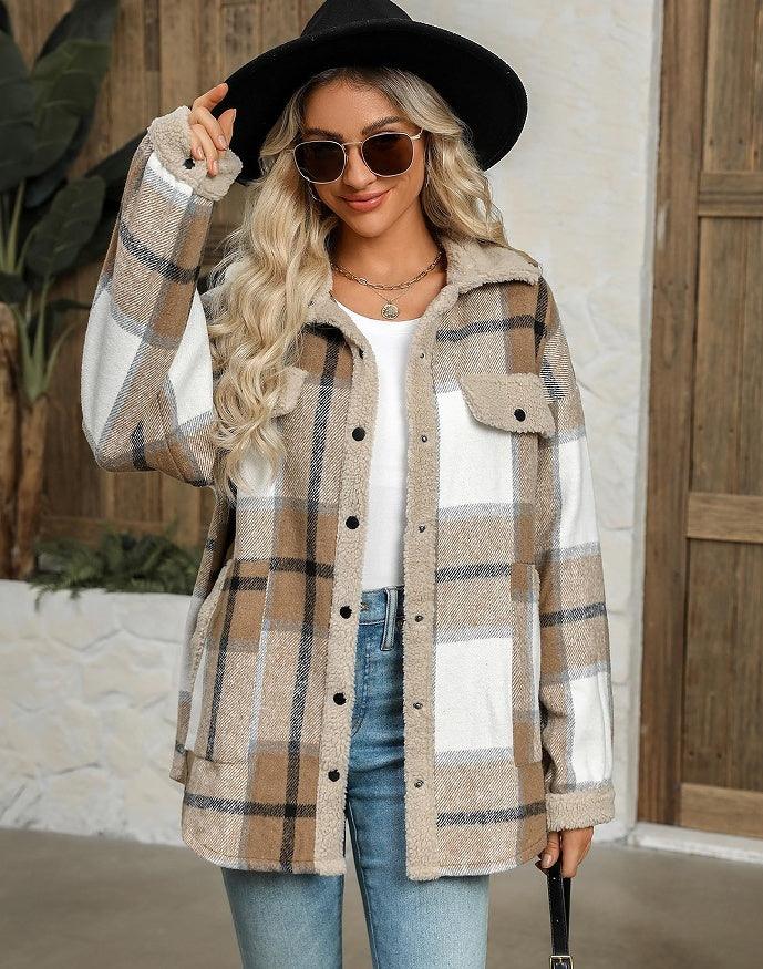 Damen Karo Jacke mit Kontrastfarben