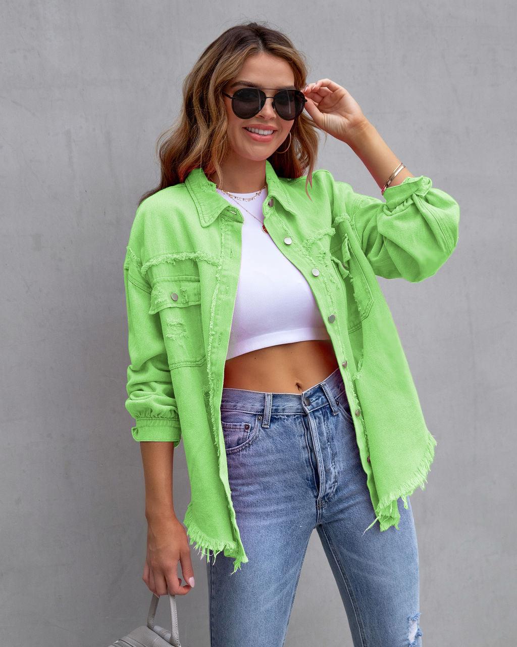 Damenmode Ripped Shirt Jacket - Herbst Frühling Casual Tops Kleidung