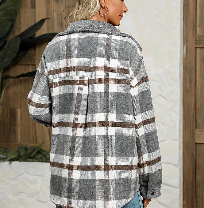 Damen Karo Jacke mit Kontrastfarben