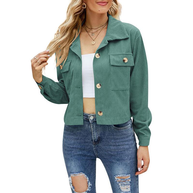 Damen Modische Langärmelige Kurzjacke aus Cordhemd