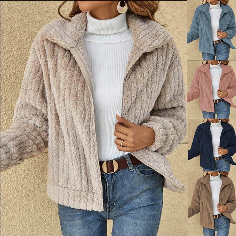 Damen Fleece Lapel Cropped Jacke - Vielseitig und bequem