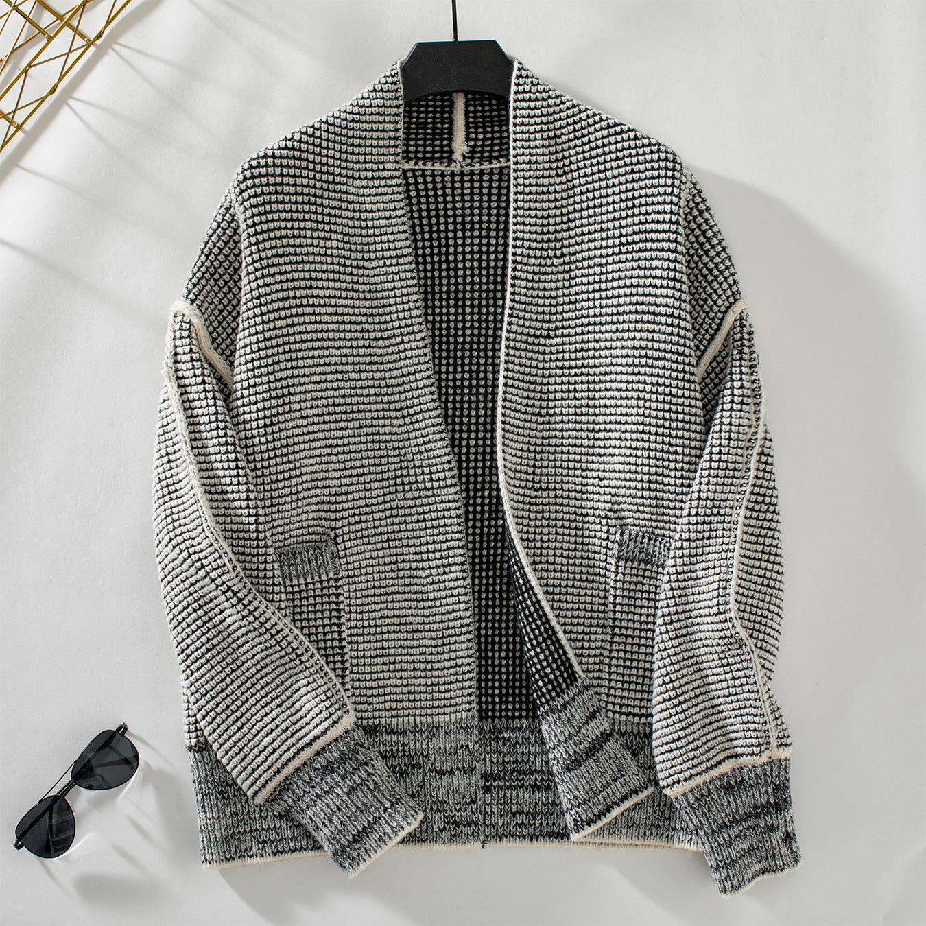 Herbst Winter Waffel Cardigan Loose Fit Langarm Frauen Mantel