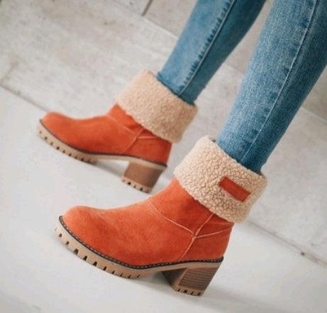 Elegante Mid-Tube Thick Heel Suede Snow Boots