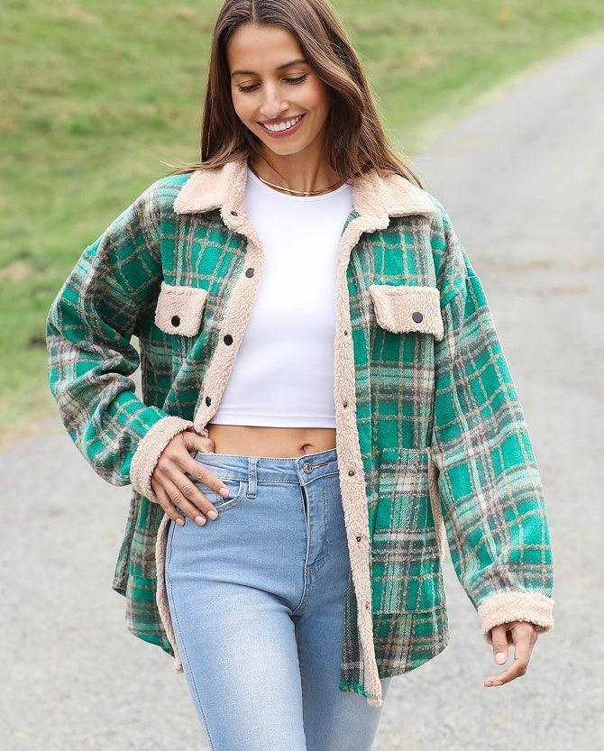 Damen Karo Jacke mit Kontrastfarben