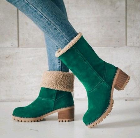 Elegante Mid-Tube Thick Heel Suede Snow Boots