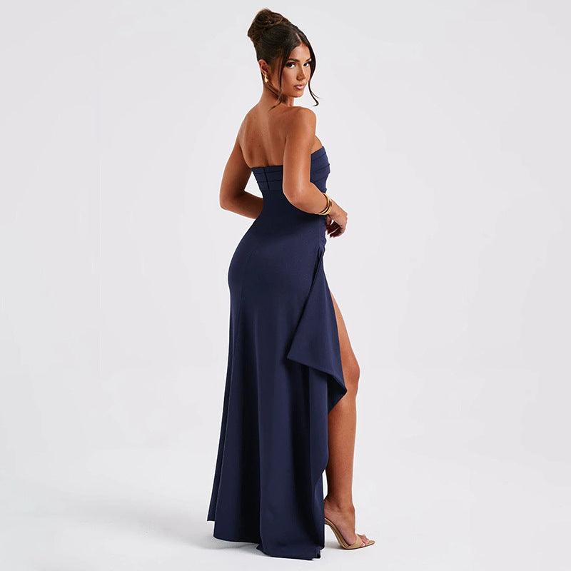 Trägerloses Split Lang Kleid
