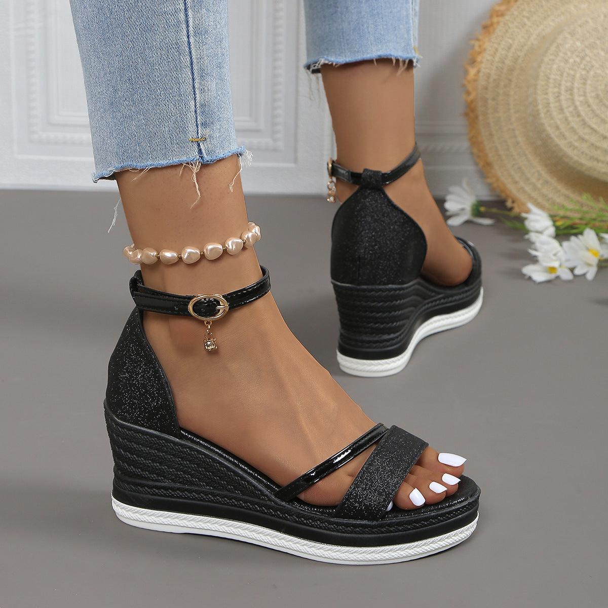 Damen Muffin Sandalen mit Glitzer - Luxus High Heel