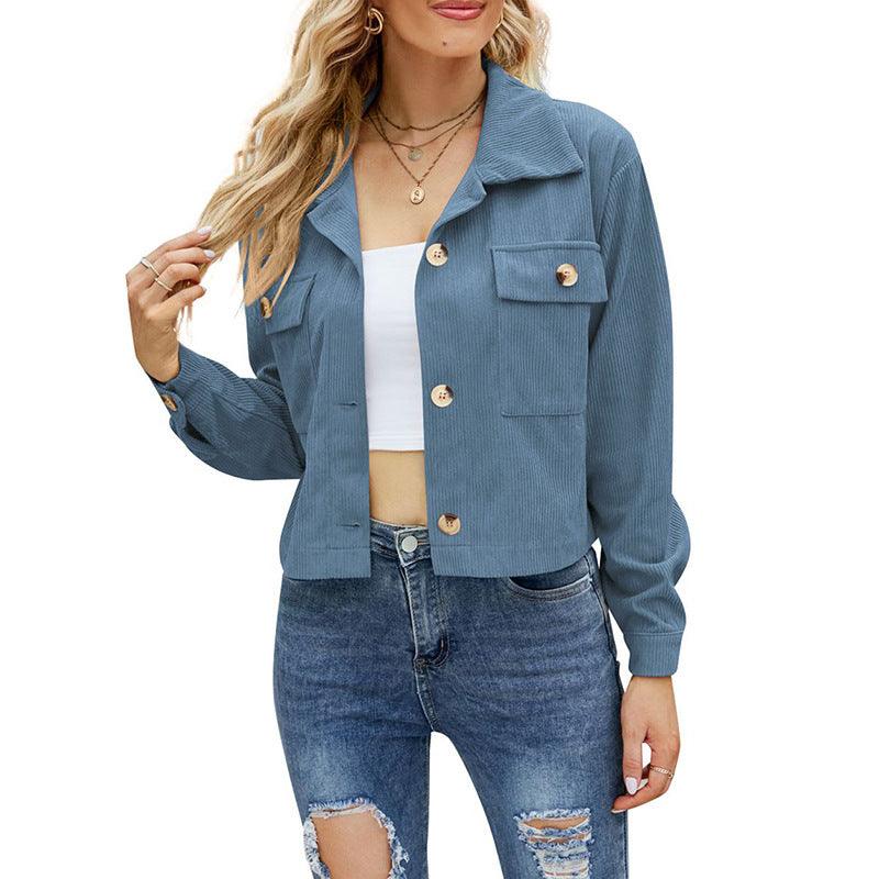 Damen Modische Langärmelige Kurzjacke aus Cordhemd
