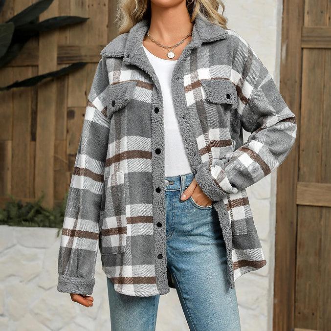 Damen Karo Jacke mit Kontrastfarben