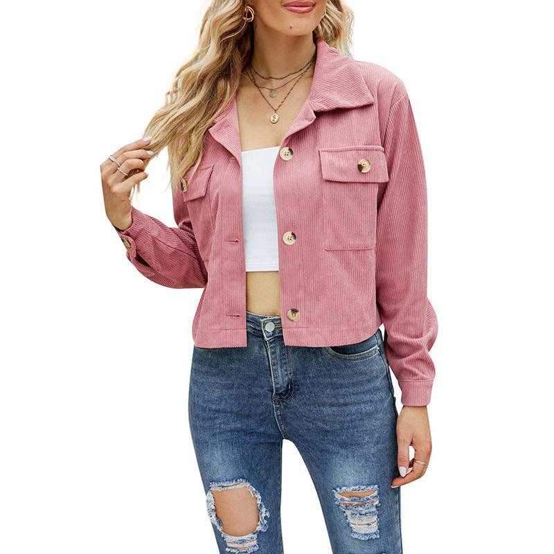 Damen Modische Langärmelige Kurzjacke aus Cordhemd