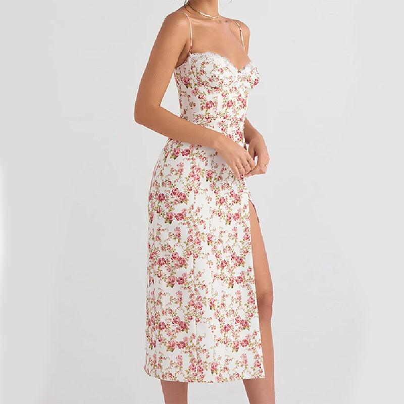 Spitzenblumen bedrucktes langes Kleid - Sexy Mode Sommer Damenbekleidung