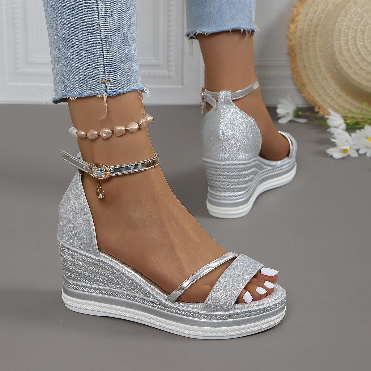 Damen Muffin Sandalen mit Glitzer - Luxus High Heel