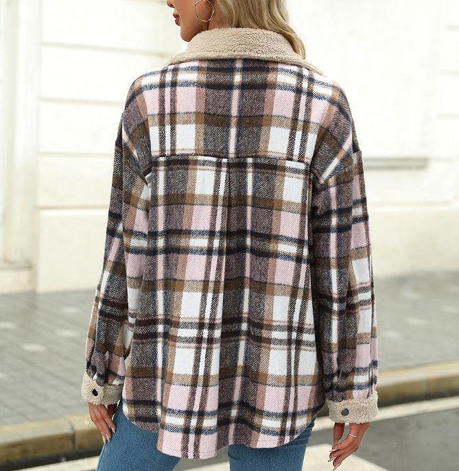 Damen Karo Jacke mit Kontrastfarben