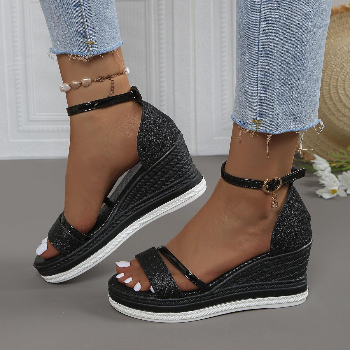 Damen Muffin Sandalen mit Glitzer - Luxus High Heel