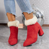 Plaid Print Plush Ankle Boots - Winter Mode, Quadratischer Absatz