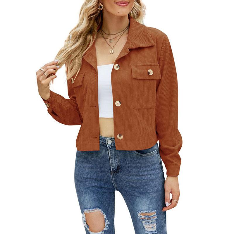 Damen Modische Langärmelige Kurzjacke aus Cordhemd