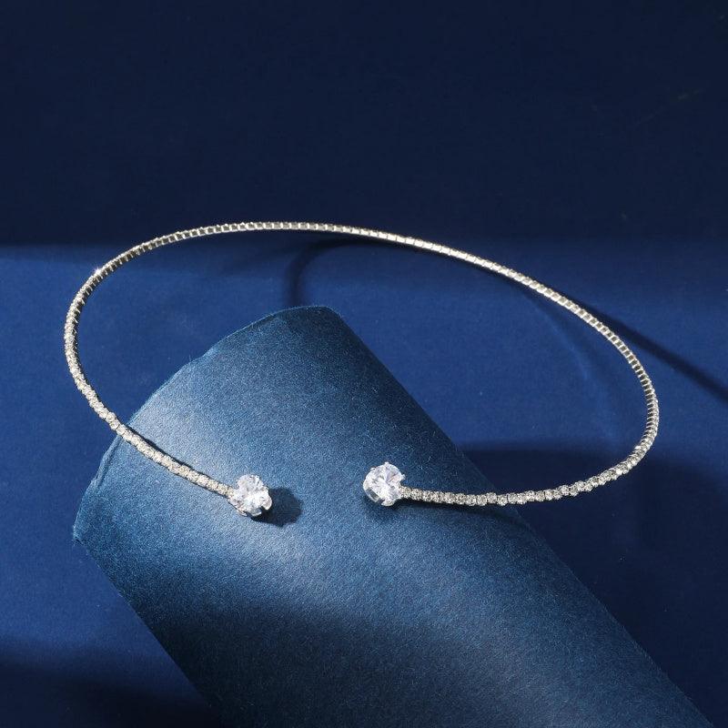 Choker-Halskette mit Strass-Herz für Frauen | Offene Halskette in Silber | Elegante Schmuckaccessoires