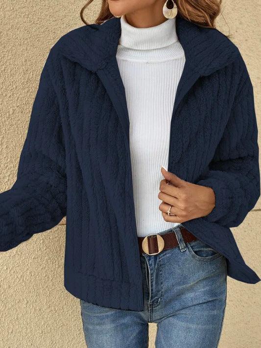 Damen Fleece Lapel Cropped Jacke - Vielseitig und bequem