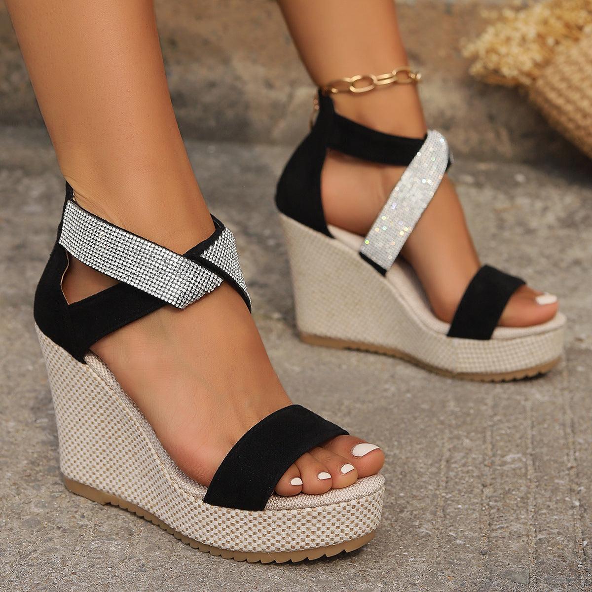 High Wedges Sandalen mit Strassdesign - Bequeme Plattformschuhe