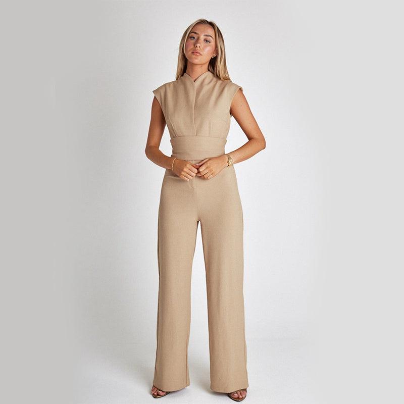 Eleganter Ärmelloser Sommer-Jumpsuit mit V-Ausschnitt und Weitem Bein