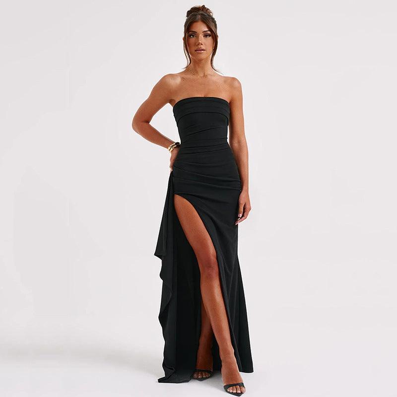 Trägerloses Split Lang Kleid