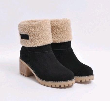 Elegante Mid-Tube Thick Heel Suede Snow Boots