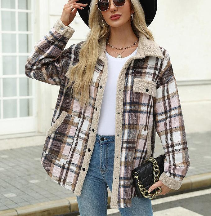 Damen Karo Jacke mit Kontrastfarben