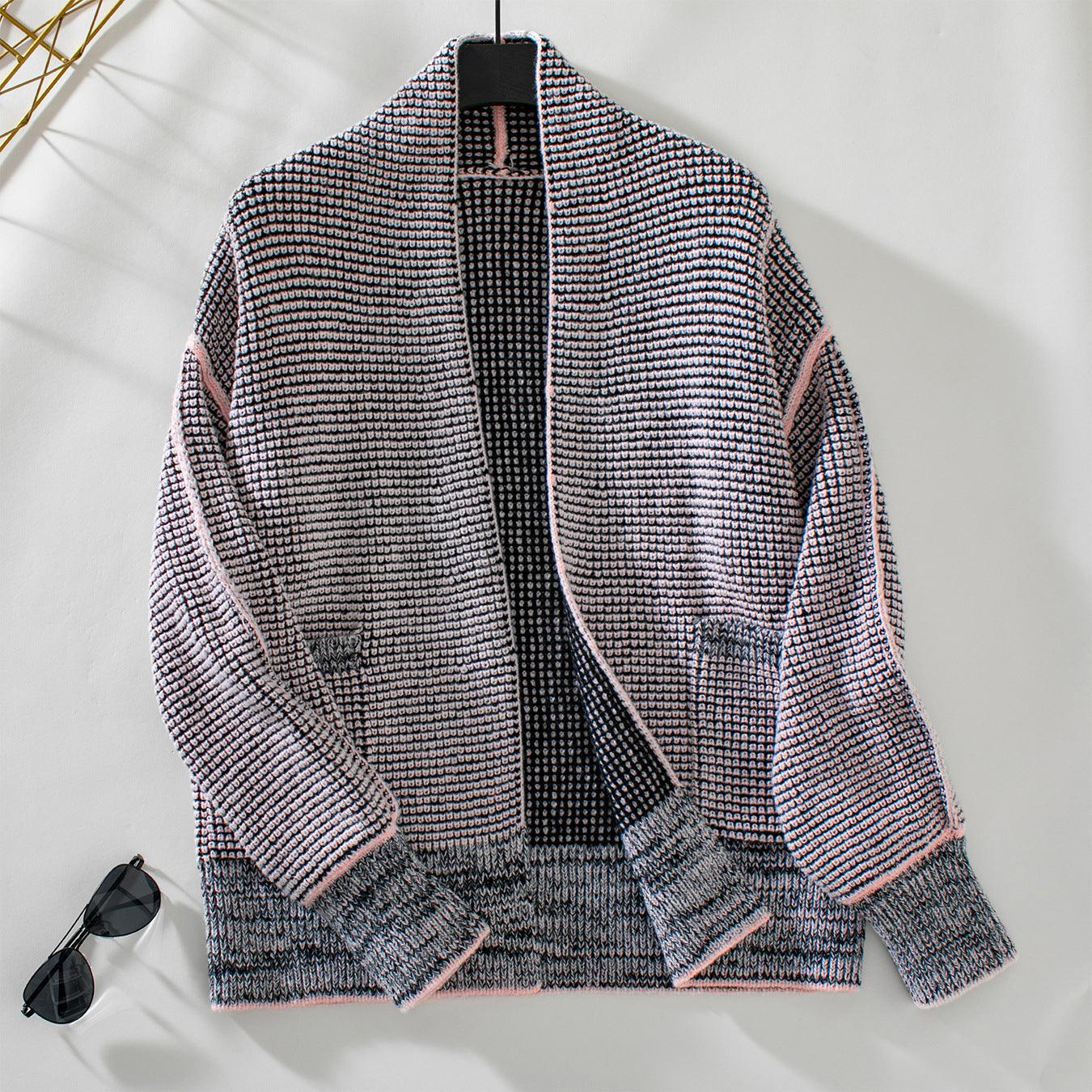 Herbst Winter Waffel Cardigan Loose Fit Langarm Frauen Mantel