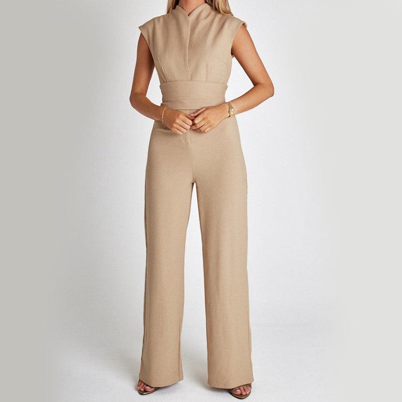 Eleganter Ärmelloser Sommer-Jumpsuit mit V-Ausschnitt und Weitem Bein