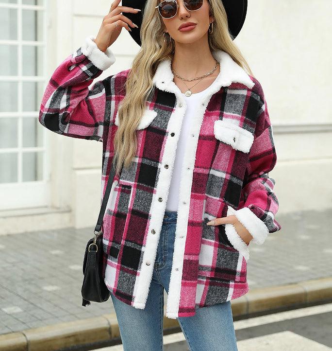 Damen Karo Jacke mit Kontrastfarben