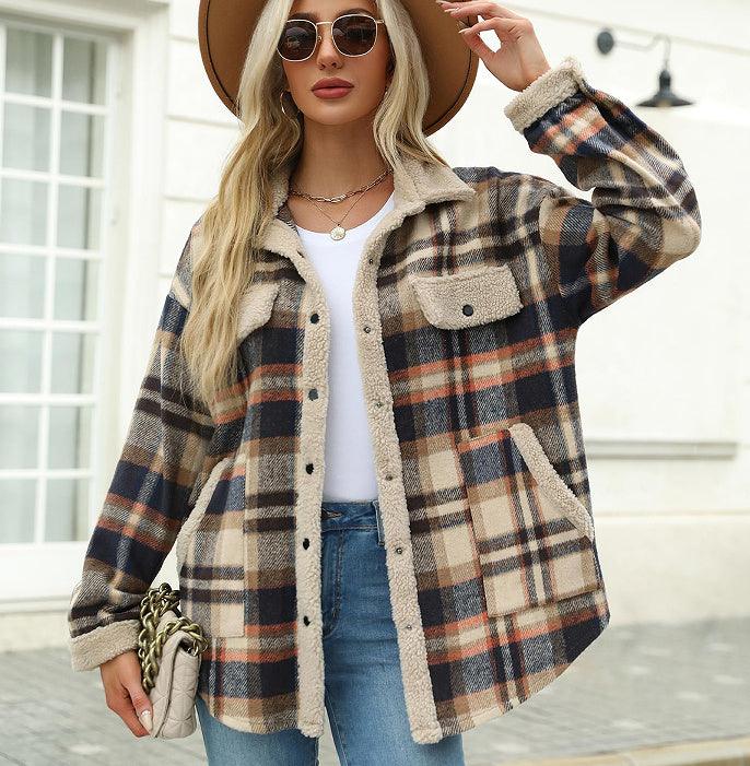 Damen Karo Jacke mit Kontrastfarben