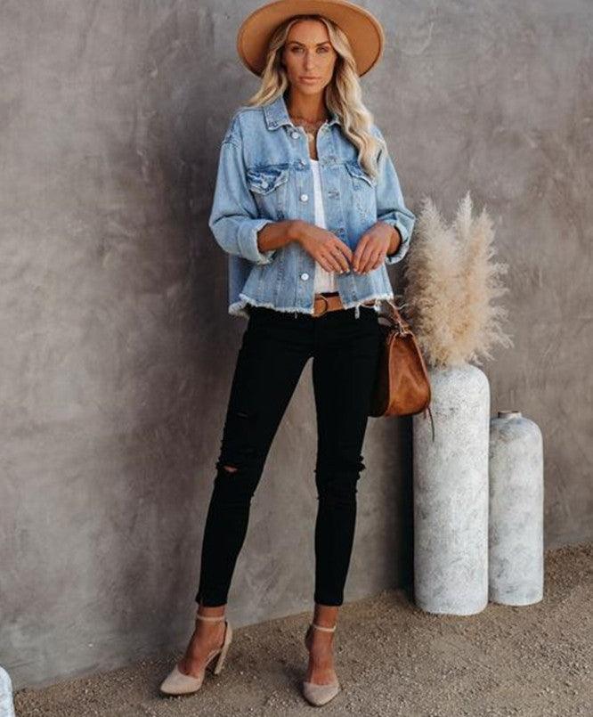 Denim Frayed Short Jacket - Moderner Trend mit Komfort