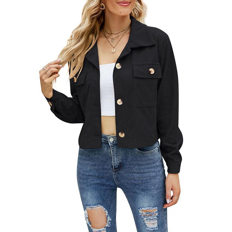 Damen Modische Langärmelige Kurzjacke aus Cordhemd