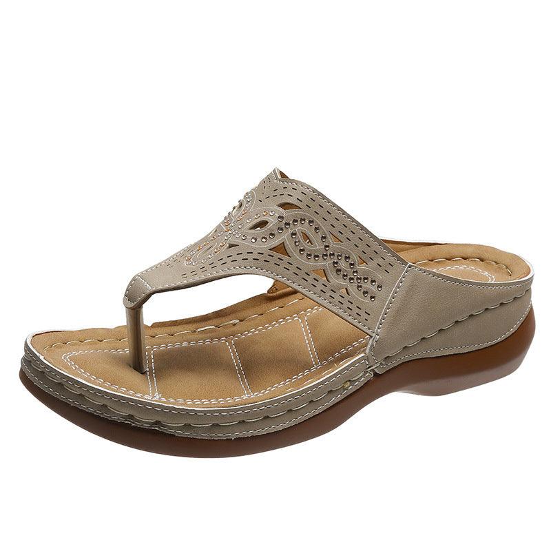 FENNJA Damen Clip Toe Wedge Sandalen - Sommer Flip Flops, Strassdetails
