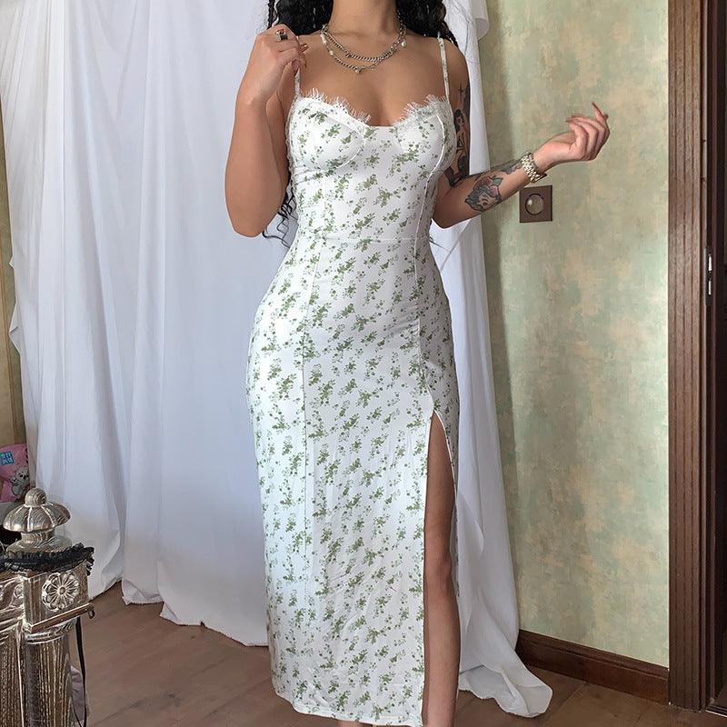 Spitzenblumen bedrucktes langes Kleid - Sexy Mode Sommer Damenbekleidung