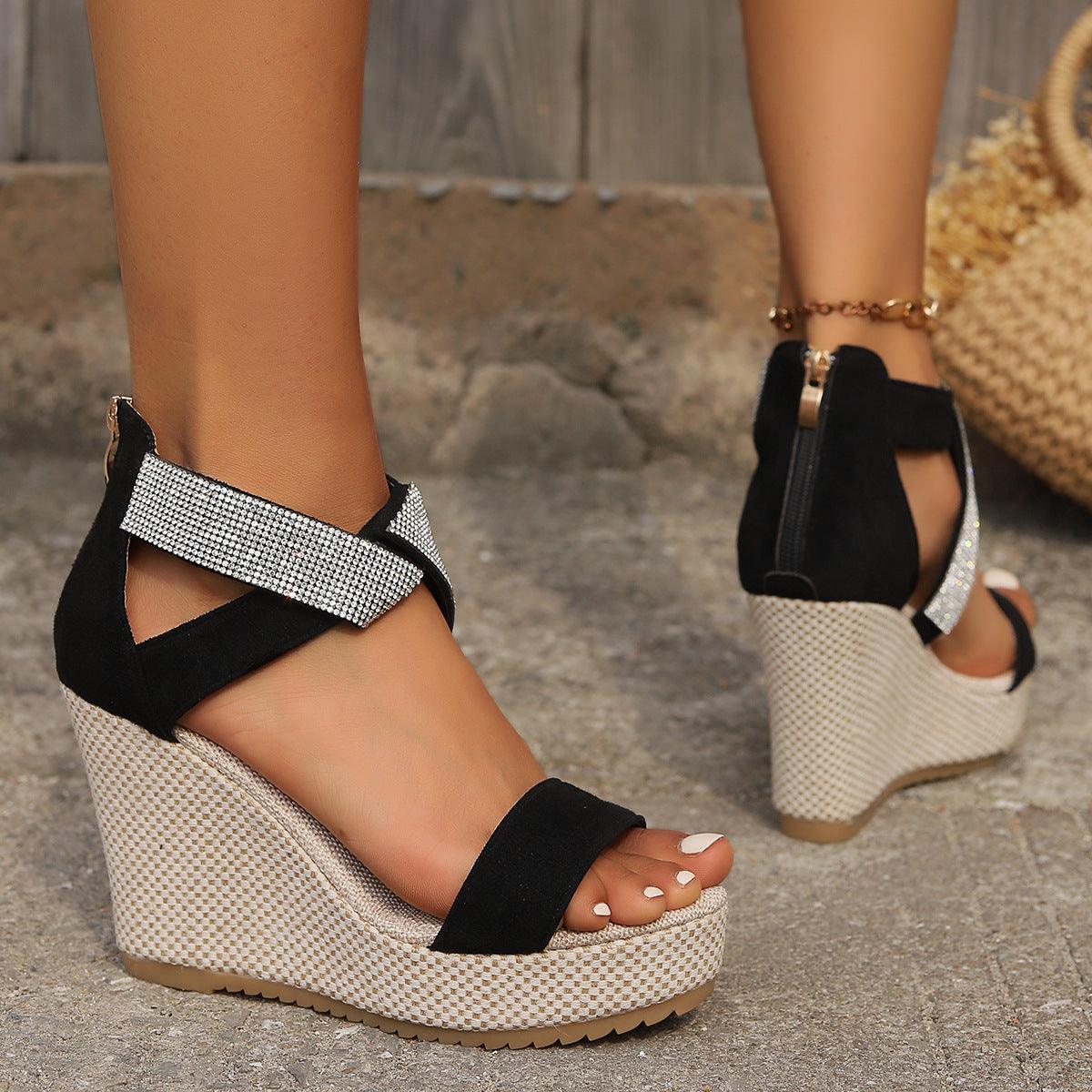 High Wedges Sandalen mit Strassdesign - Bequeme Plattformschuhe