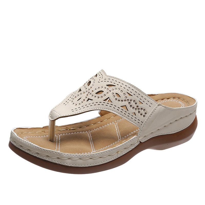FENNJA Damen Clip Toe Wedge Sandalen - Sommer Flip Flops, Strassdetails
