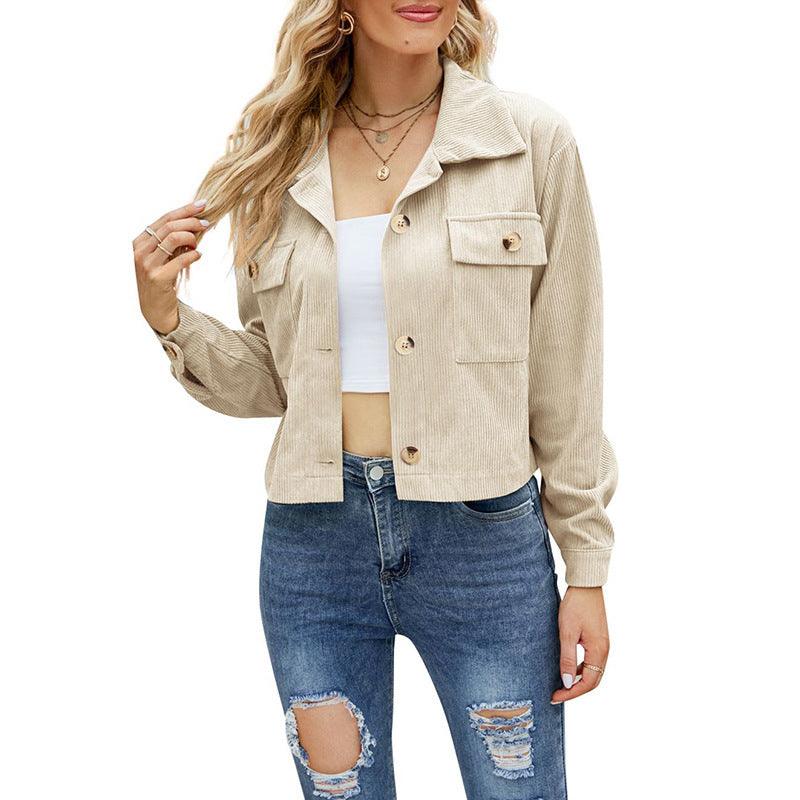 Damen Modische Langärmelige Kurzjacke aus Cordhemd