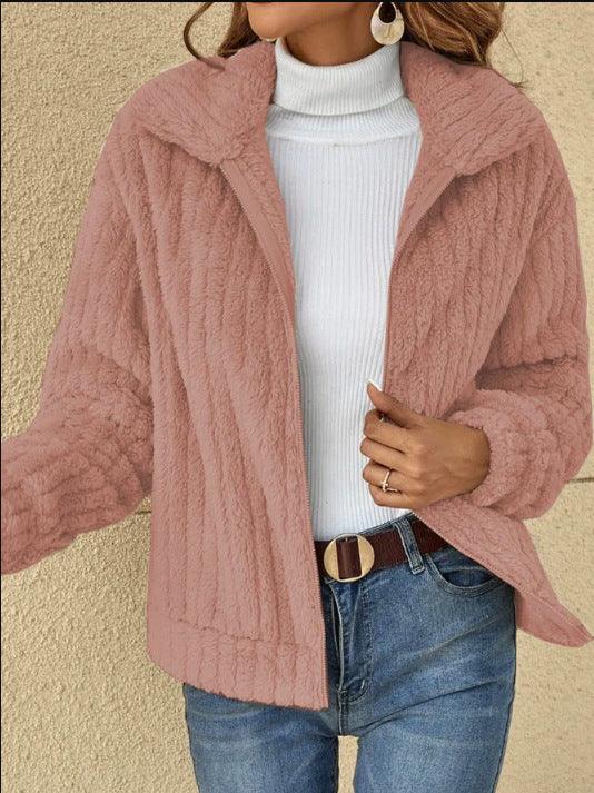 Damen Fleece Lapel Cropped Jacke - Vielseitig und bequem