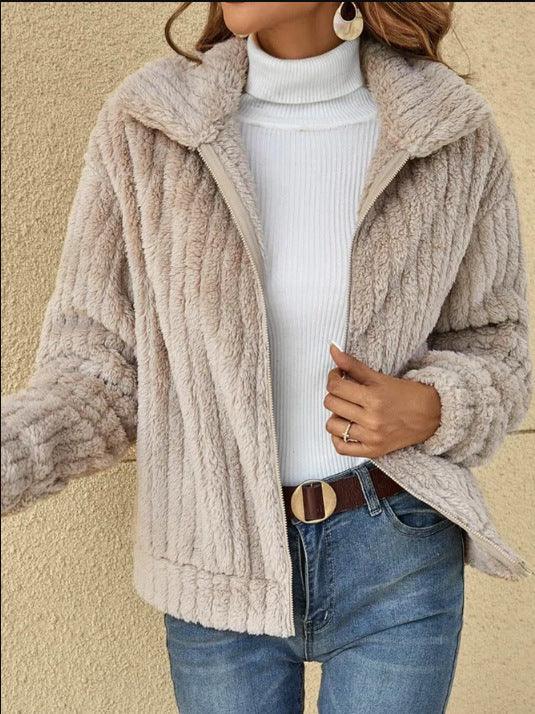 Damen Fleece Lapel Cropped Jacke - Vielseitig und bequem