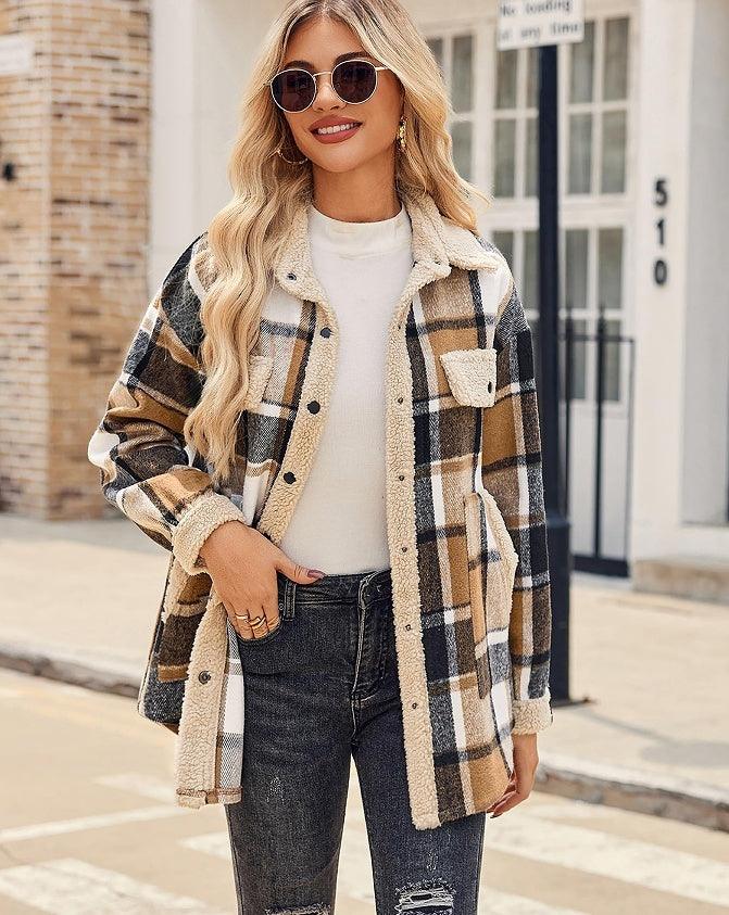 Damen Karo Jacke mit Kontrastfarben
