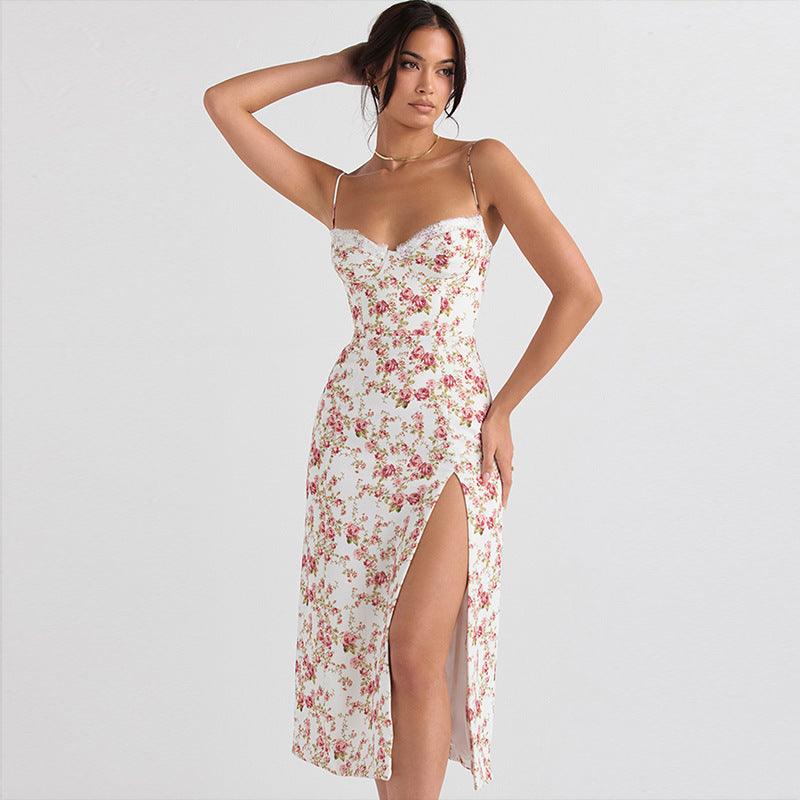 Spitzenblumen bedrucktes langes Kleid - Sexy Mode Sommer Damenbekleidung
